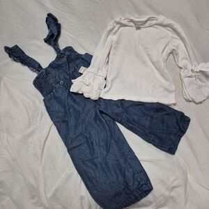 Habitual Blue Denim Overalls and White Long Sleeve Top
